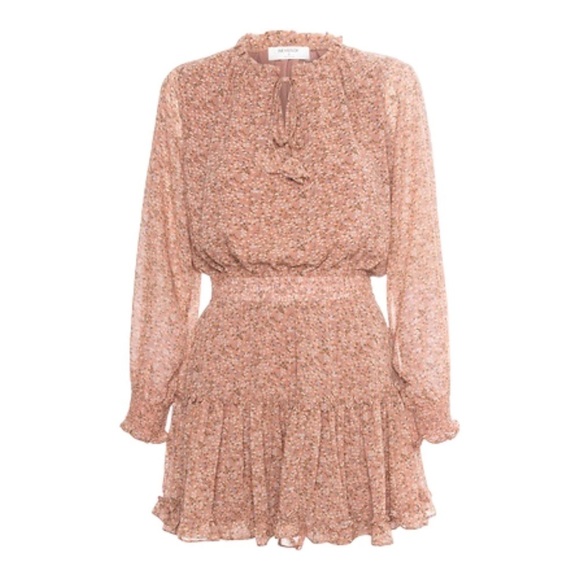 REVEROF Smocked Waist Ruffled Tie Neck Long Sleeve Boho Coquette Mini Dress L - Picture 5 of 16